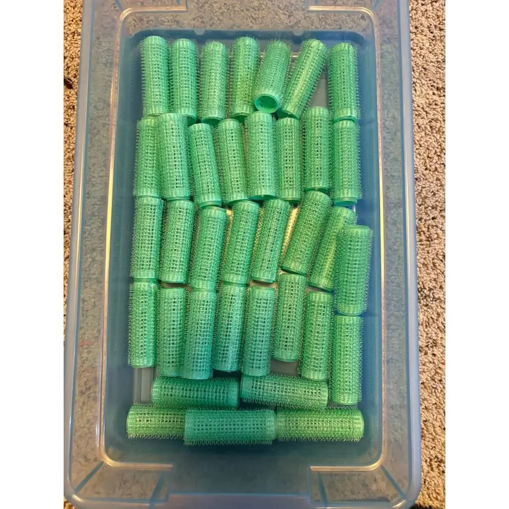 Vintage Hair Rollers Set Green Curlers Roller Pix Pins Retro Salon Styling Lot
